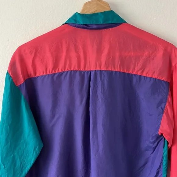Freeze Frame Vintage 90s 100% Silk Colorful Button Down Blouse size large - Picture 2 of 5